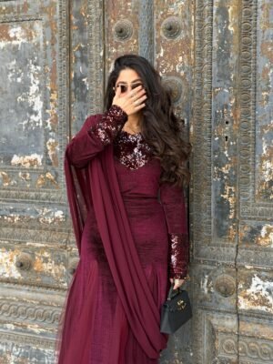 Burgundy Draped Kaftan