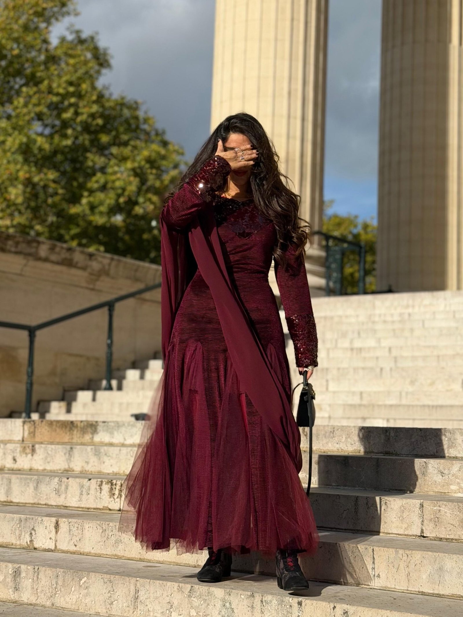 كفتان عنابي مخمل بتور و شيفون_4