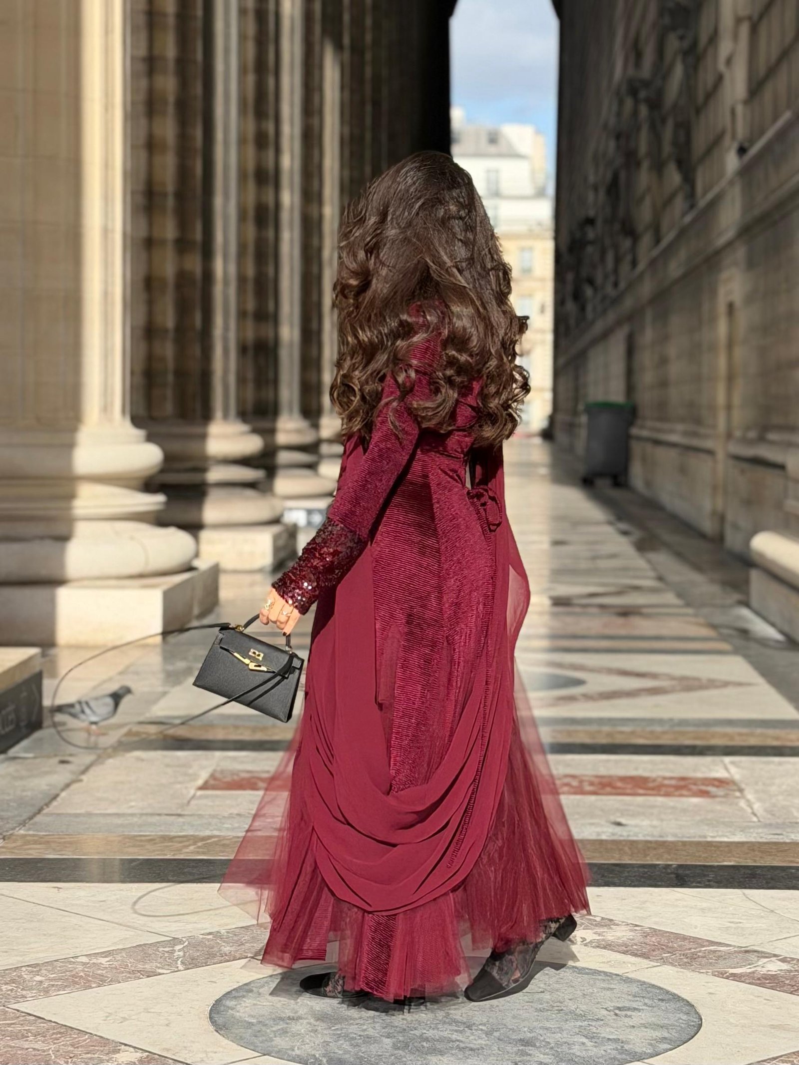 كفتان عنابي مخمل بتور و شيفون_5