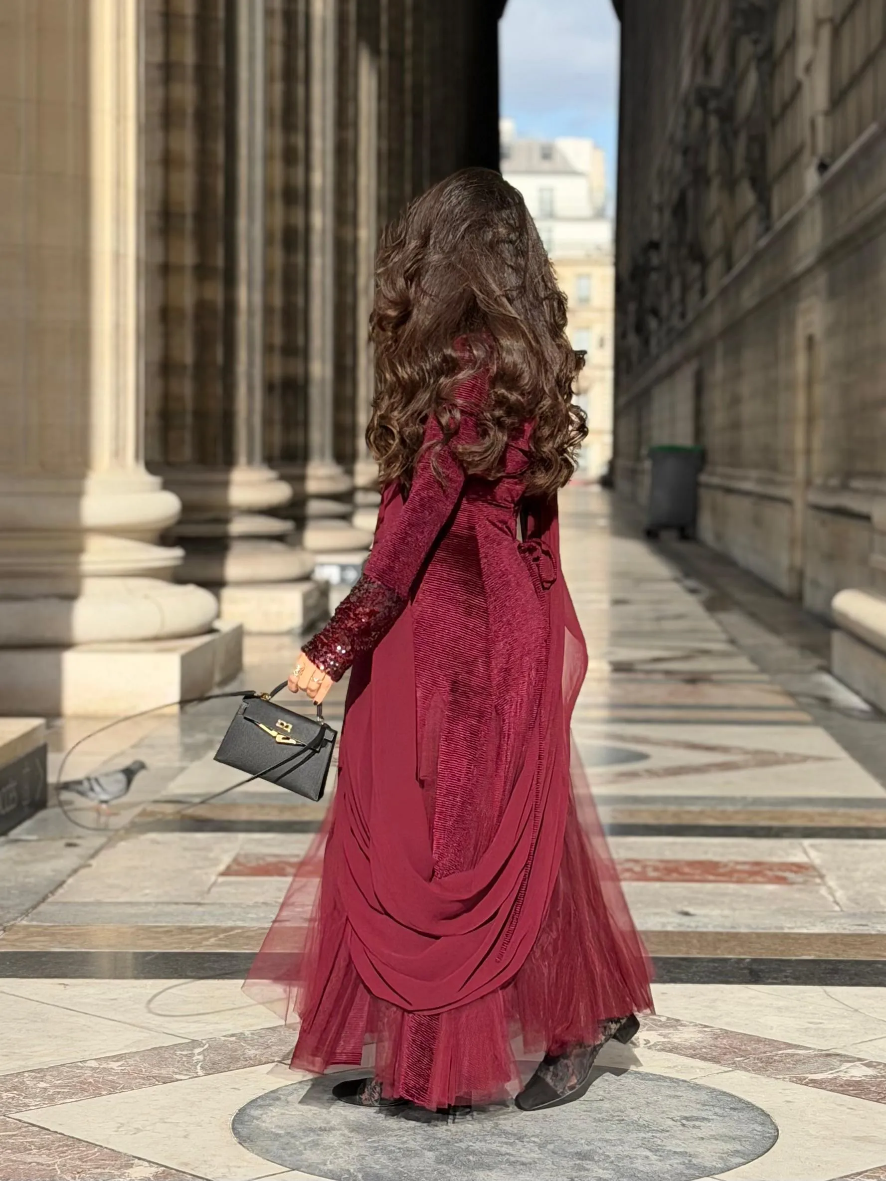 كفتان عنابي مخمل بتور و شيفون_5