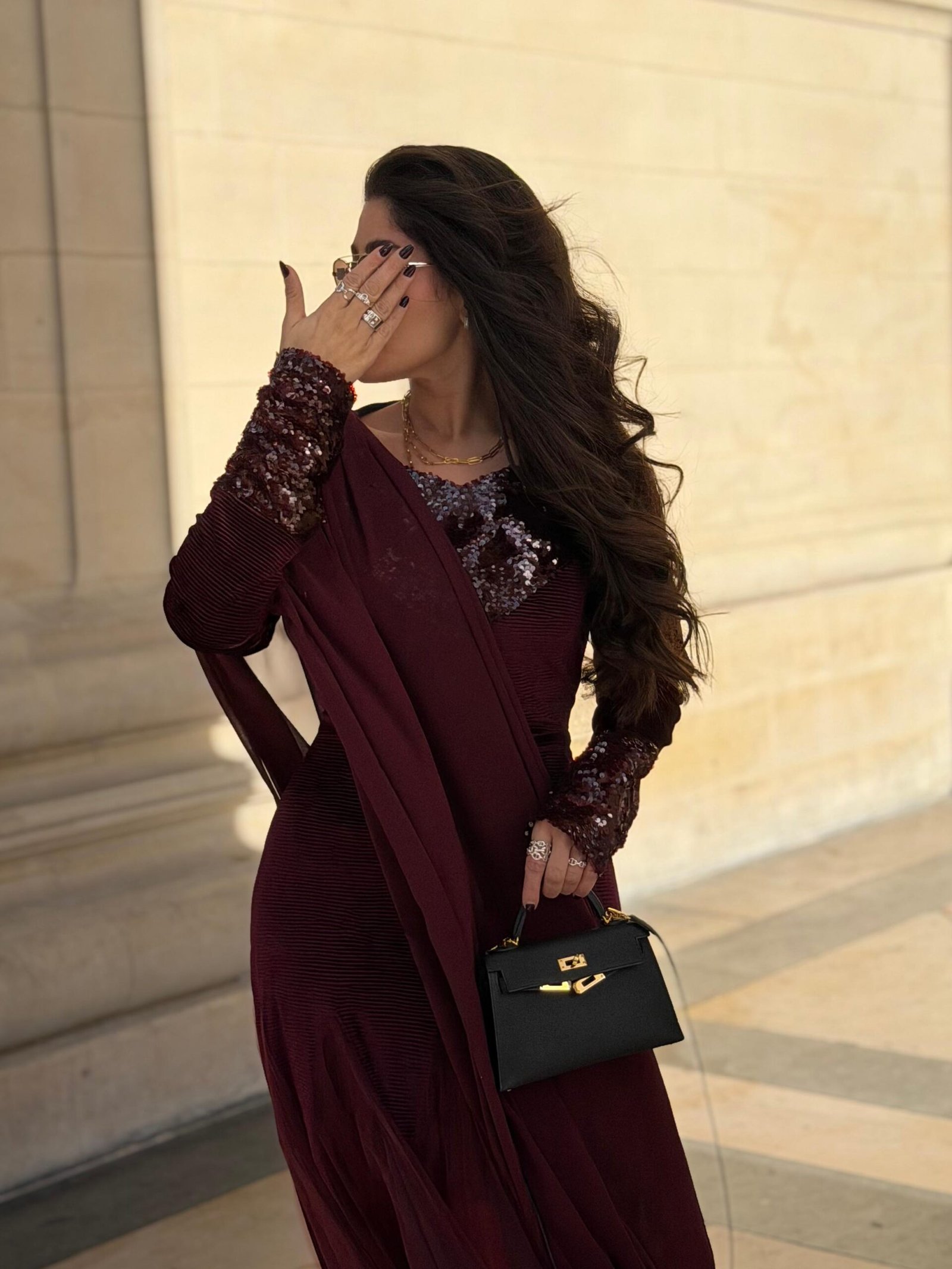 كفتان عنابي مخمل بتور و شيفون_6