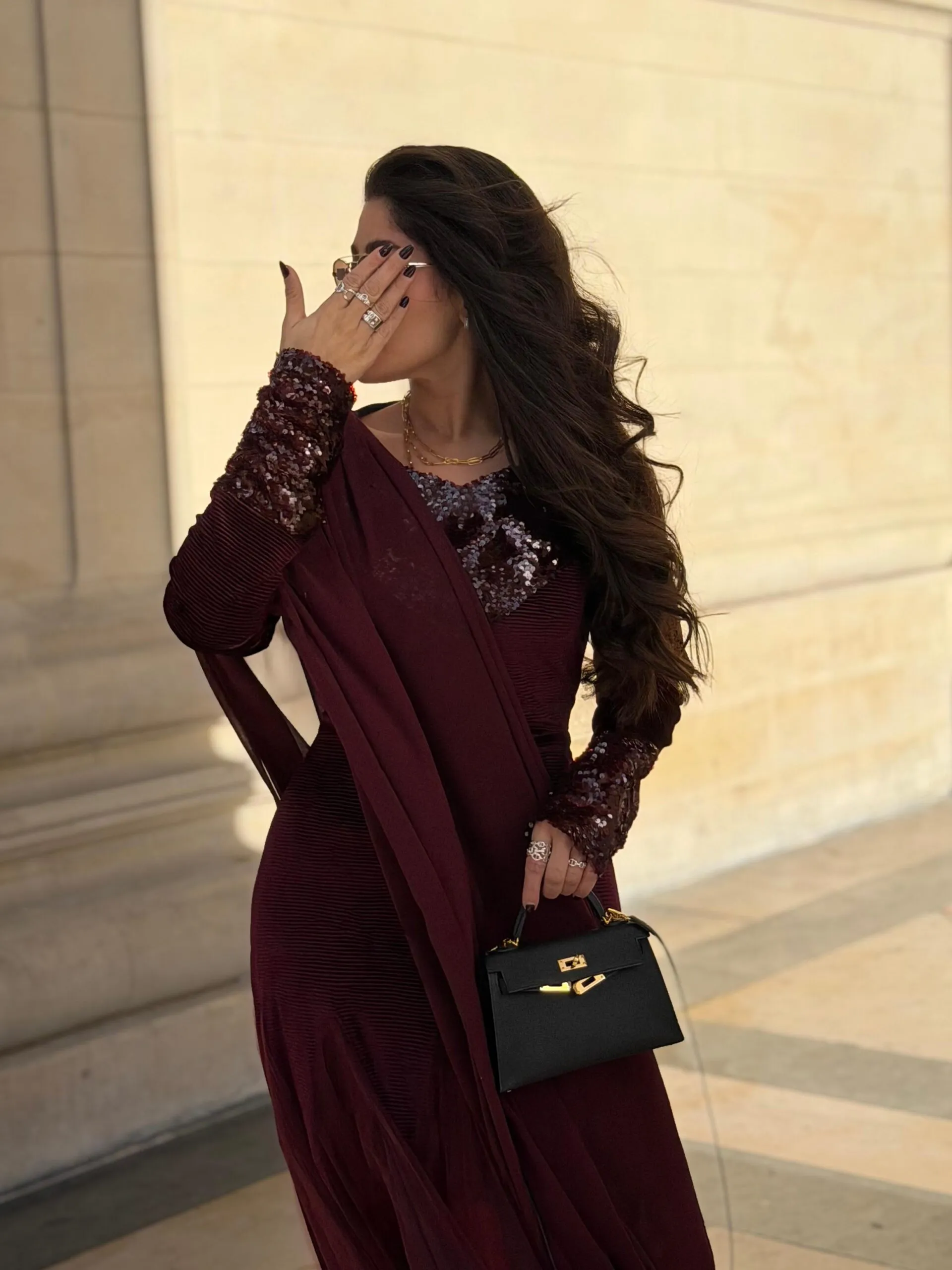 كفتان عنابي مخمل بتور و شيفون_6